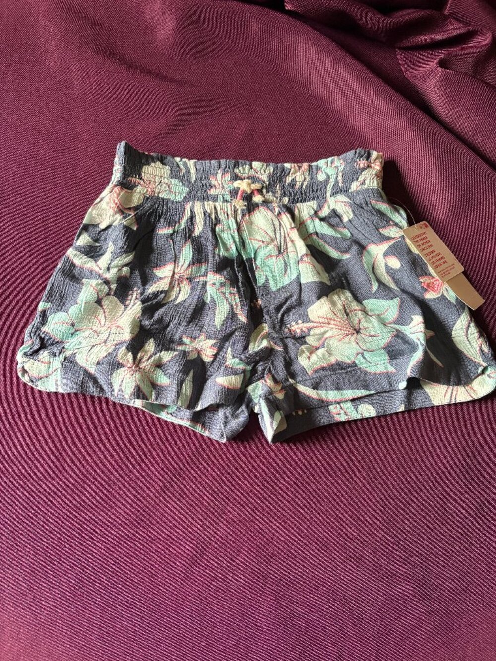 NEW Roxy Girls Soleil Tropical Shorts Vintage Indigo M (8/10) Floral Pull-On